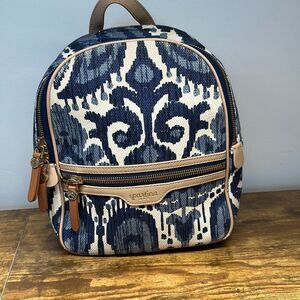 Spartina 449 Chloe Backpack‎ Blue Daufuskie Island Natural Linen Leather Bag